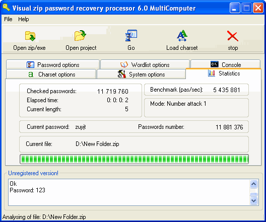 Recover password - Visual Zip Password Recovery