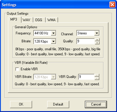 the settings of Power MP3 Cutter Joiner