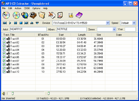 Main window of MP3 CD Extractor