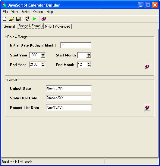 JavaScript Calendar Builder - Range & Format