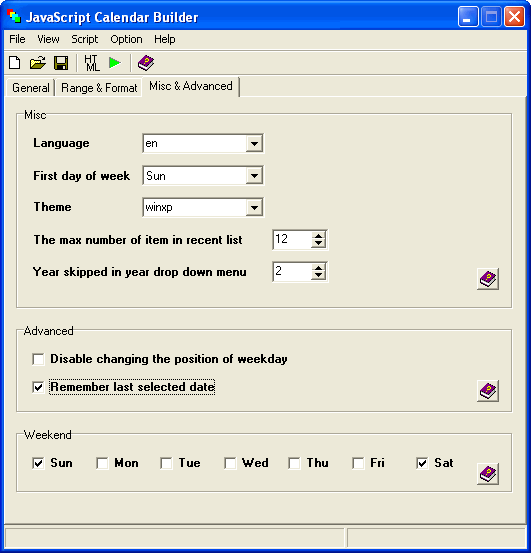 JavaScript Calendar Builder - Misc & Advanced