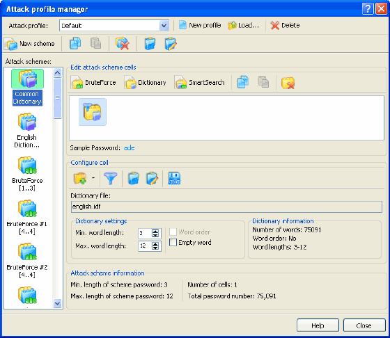 Office Password Recovery - Attack profile manager