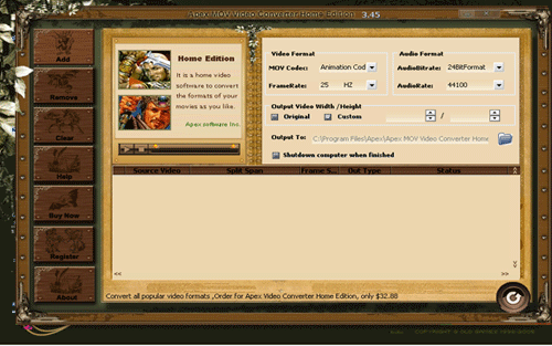 Apex MOV Video Converter Home Edition - screenshot