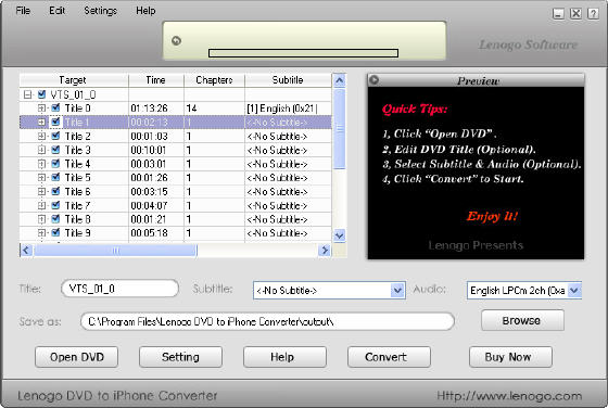 Lenogo DVD to iPhone Converter  - Main window