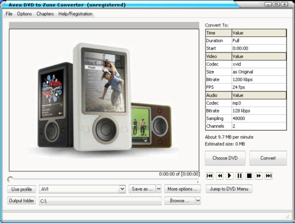 A V E X - DVD to Zune Converter