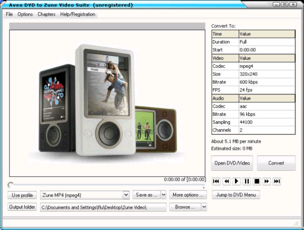 A V E X - DVD to Zune Video Suite