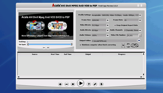 ACALA - AVI DivX MPEG XviD VOB to PSP