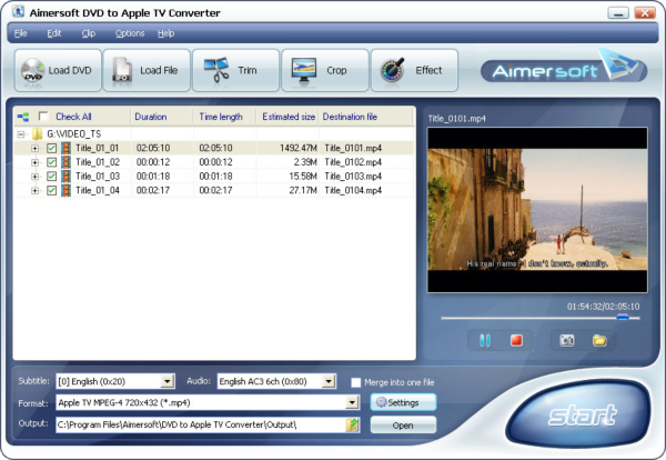 Aimersoft DVD to Apple TV Converter