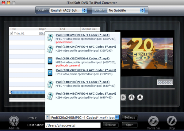 iToolSoft DVD To iPod Converter for Mac